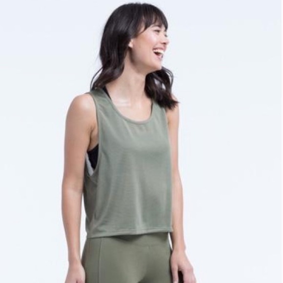 Marika Active Crop Top Tank - Olive Green Striped - Picture 11 of 11
